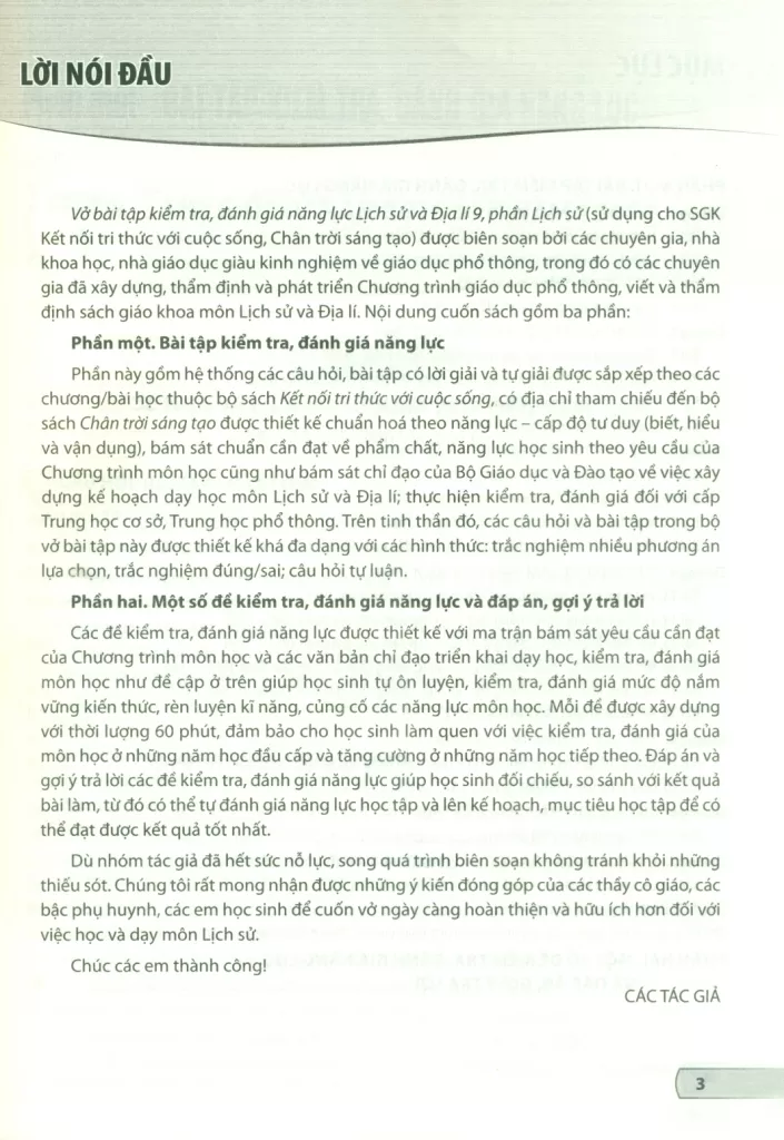 VỞ BÀI TẬP KIỂM TRA, ĐÁNH GIÁ NĂNG LỰC LỊCH SỬ VÀ ĐỊA LÍ LỚP 9 - PHẦN LỊCH SỬ (Sử dụng cho SGK Kết nối tri thức, Chân trời sáng tạo)